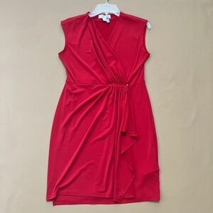 Michael Kors Red Sleeveless Dress Wrap Front Detail Small Party Cocktail Stretch